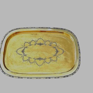 Antique Victorian engraved brass tray, 19th century