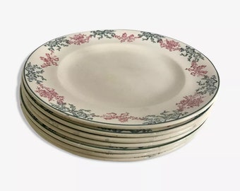 7 anciennes assiettes plates faïencerie Française de Longwy