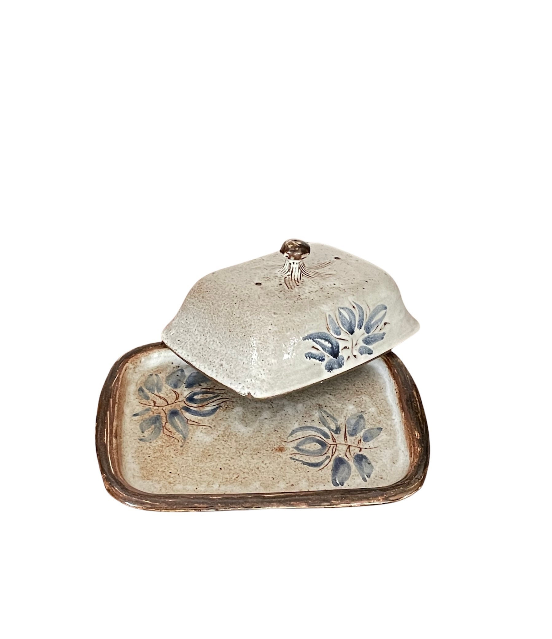 Grand Beurrier en Grès Émaillée Artisanal Vintage