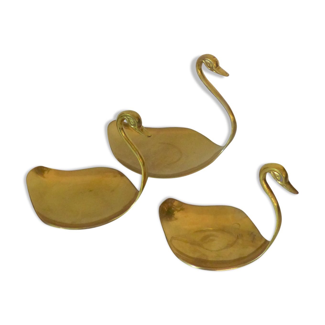 Trois Vide-Poches Cygnes en Laiton Vintage