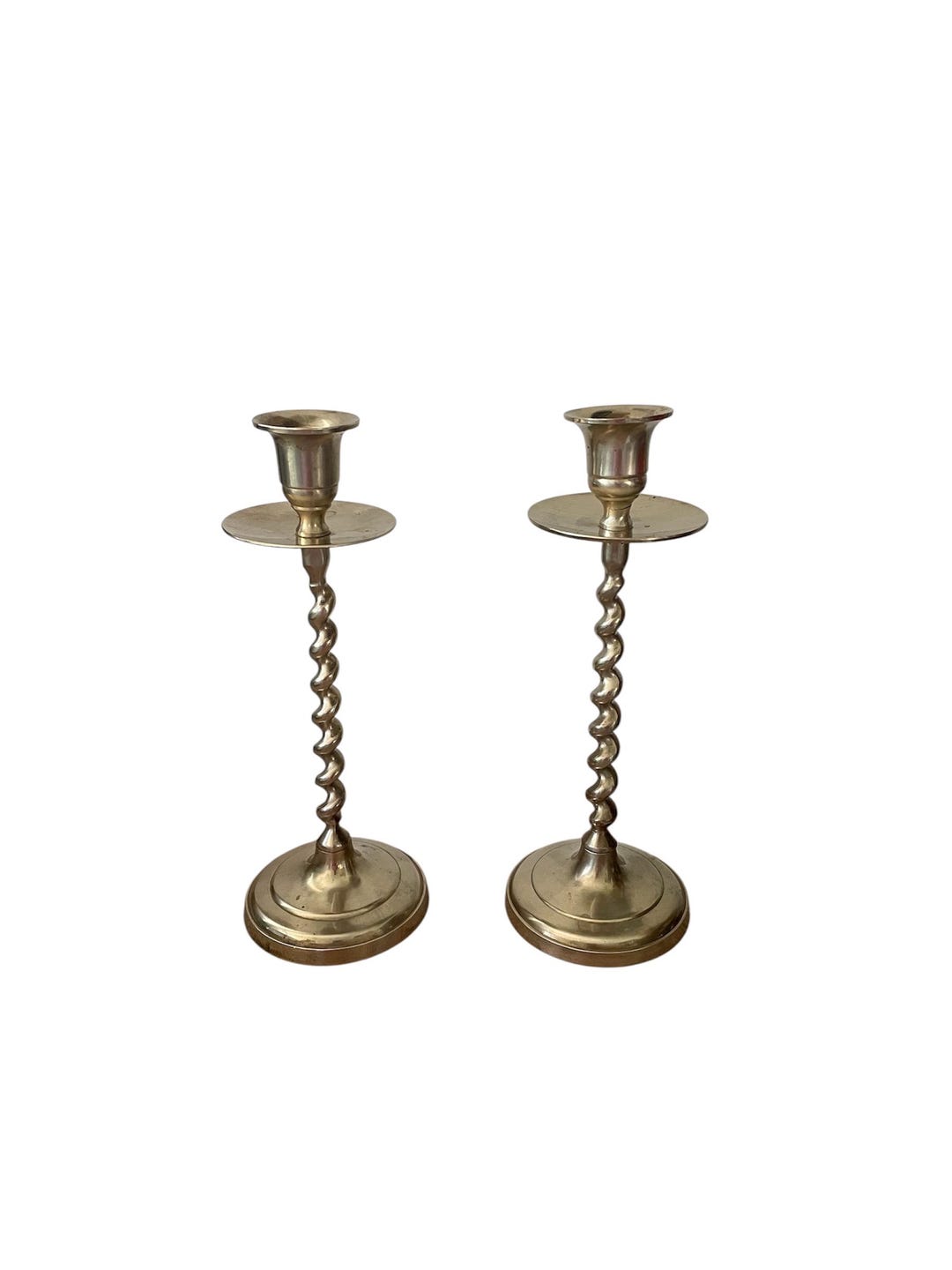 ヴィンテージ真鍮ツイストキャンドルホルダー 2個セット 8.65インチ