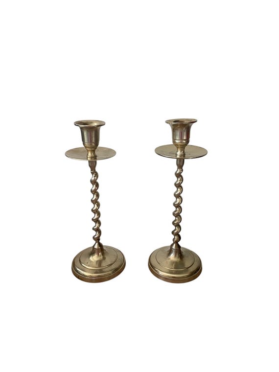 ヴィンテージ真鍮ツイストキャンドルホルダー 2個セット 8.65インチ