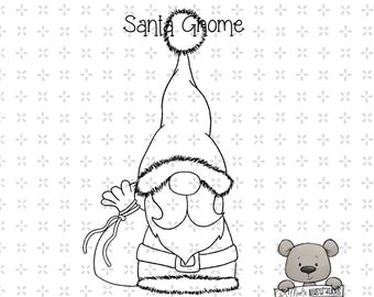 Santa Gnome digi stempel digitale instant download kleurplaat png jpeg afdrukbare lineart