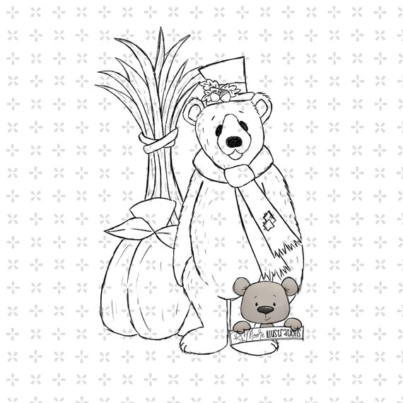 Fall Rustic Bear Digi Stamp Digital Instant Download Coloring - Etsy