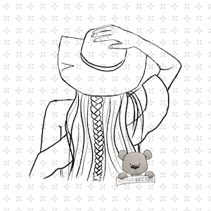 Girl Holding Hat Digi stamp digital instant download coloring page png jpeg