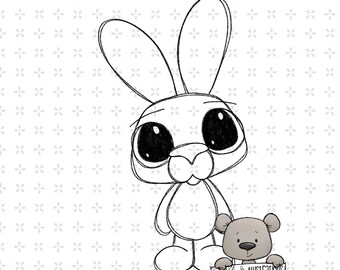 Standing Big Eye Bunny digi stamp digital instant download coloring page png jpeg