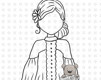 Everyday Girl Monica Digi Stamp digital instant download coloring page png jpeg planner girl