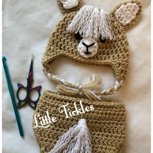 Llama Crochet baby set, beige LLAMA hat and  Diaper cover, LLAMA baby beanie