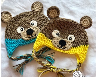 Teddy Bear Crochet hat for babies boys and babies girls, brown bear hat, bear hat, baby beanies