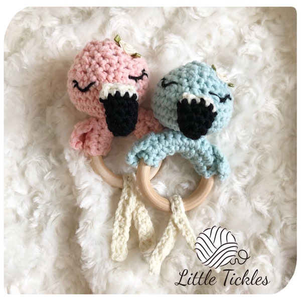 Crochet FLAMINGO Rattle, Crochet Animal Rattle, Baby rattle, teething ring, PINK Flamingo, Blue Flamingo, baby gift, pink rattle, teether