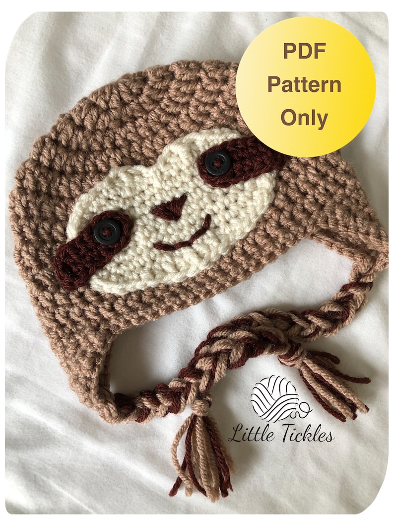 SLOTH Crochet Hat PATTERN, Newborn Gift, Sloth Baby Hat, Sloth Pattern ...