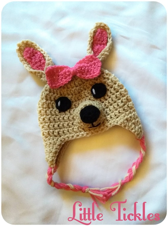 Pink Kangaroo Crochet hat for babies and girls Etsy