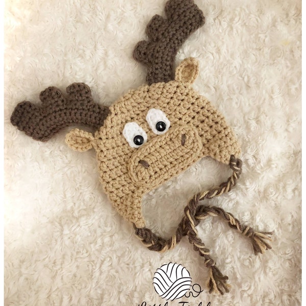 MOOSE Crochet hat for babies, Jungle animals, woodland animals, baby beanies, baby mittens, Moose crochet diaper cover, Moose hat, brown hat