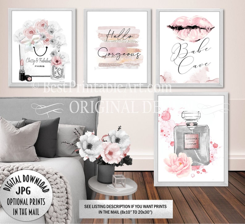 Fashion Wall Art Set Blush Pink Silver Lips Beauty Makeup Etsy UK