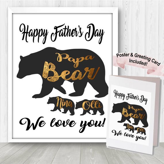Personalized Fathersday Gift Dad Wall Art Papa Bear Daddy Etsy