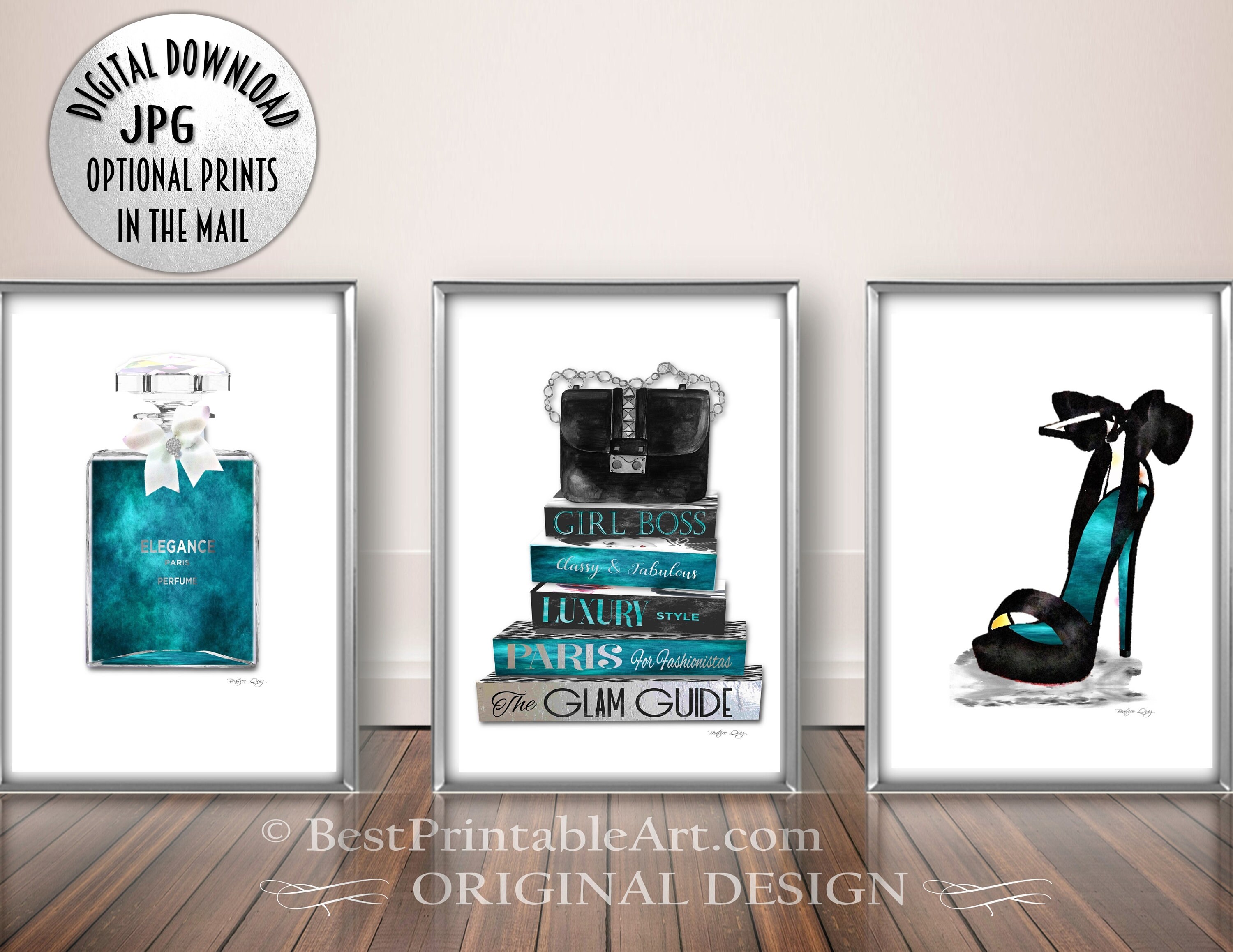 Fashion Art Set Teal Black Fashion Wall Art Fashion Art Etsy