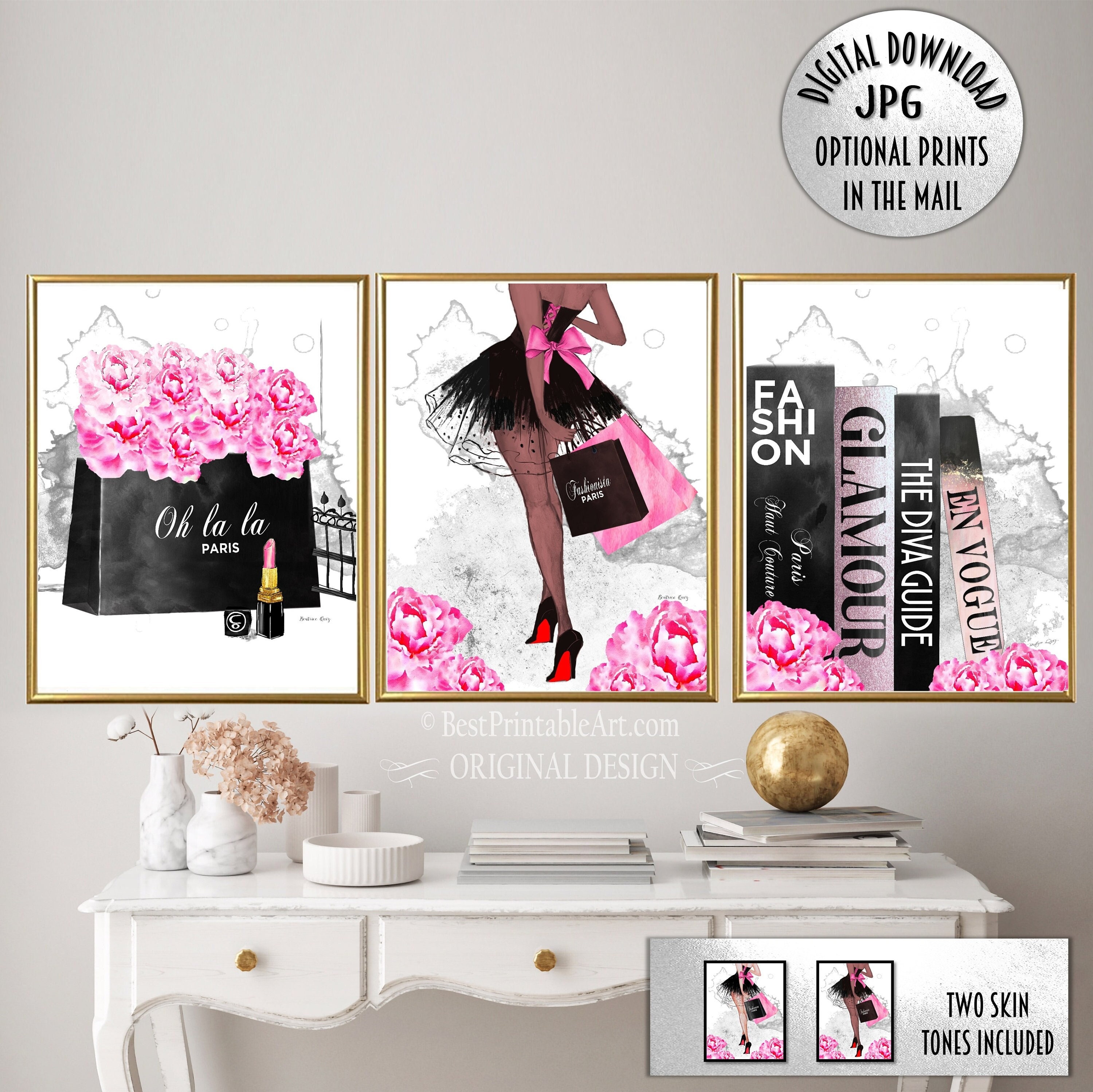 Wall Art Prints Peony Watercolor Art Set of Fashion Wall | Etsy