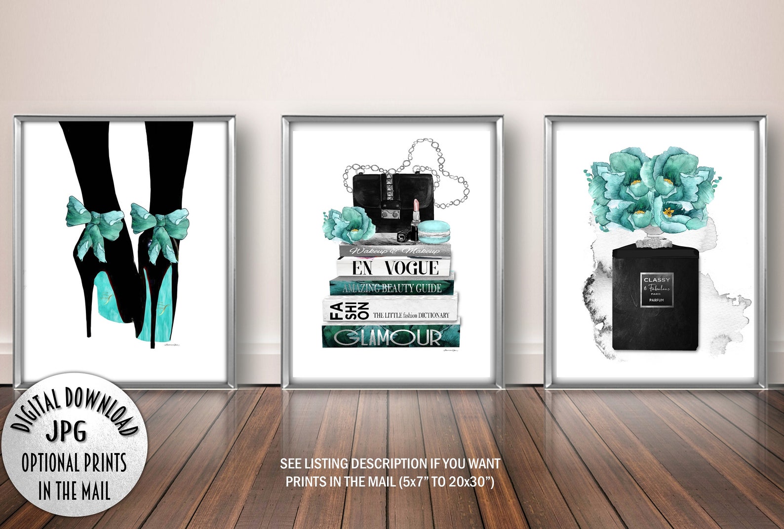Fashion Books Art Set Teal Black Fashion Wall Art Fashion Etsy