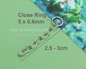 925 silver extender extension 1 inch chain end chain with heart charm, Solid 925 Sterling Silver with Rhodium Plated for Anti Tarnish. F540