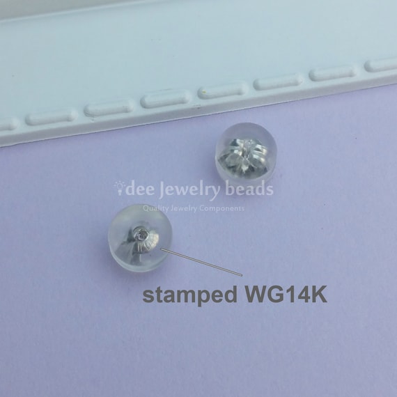 Solid Real 14k White Gold Silicone Covered Friction Ear Nut, Small