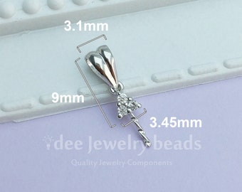 18k Solid Gold  Natural Diamond Cup Peg Pearl stone mounting diy drop pendant, 18 karat Solid White Gold with Natural Diamond K224