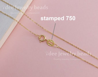 Solid Real 18k Italy yellow gold chain 750 for pendant, dainty 18inches 45.5cm solid gold italy chain necklace. No.48