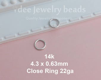 14k Solid White gold 4.3mm 22ga closed ring jump ring, 14 karat Solid White gold. K162