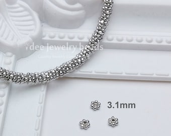 3.1mm silver beads, Daisy flower spacer, Solid 925 Sterling Silver with Rhodium Plated F52A
