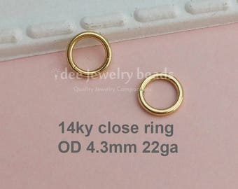Real 14k Solid yellow gold 4.3mm 22ga closed ring jump ring, 14 karat Solid yellow gold. K164