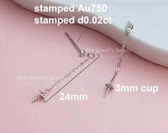 18k Natural Diamond Cup Peg Chain Jacket and Ear Post,  18 karat Solid White Gold with Natural Diamond K232