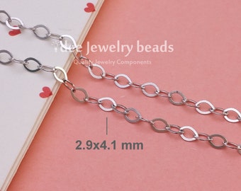925 silver chain 4pcs bulk flat cable chain, Solid 925 Sterling Silver with Rhodium Plated for Anti Tarnish. F262