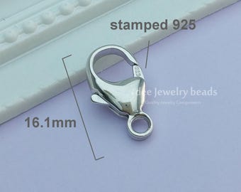 16mm 925 Silver Italy Oval Trigger Clasp, lobster clasp closed ring lobster claw,Solid 925 Sterling Silver with Rhodium Plated F616