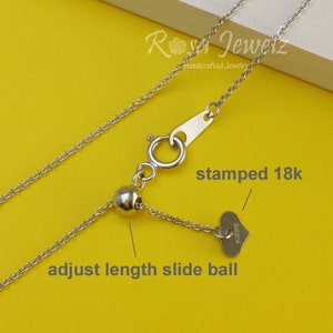 Cadena italiana de oro blanco macizo de 18 quilates para colgante, cadena de oro con bola deslizante de longitud ajustable, cadena italiana de 46 cm (18 pulgadas). N.° 21