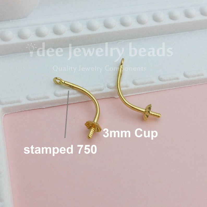 18k Solid yellow gold Hollow Ear Jacket with 3mm Cup Peg 18 karat Solid yellow gold K173