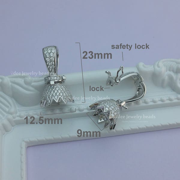 Sterling silver CZ Bail Tassel Enhancer with safety Lock, Solid 925 Sterling Silver with Rhodium Plated for Anti Tarnish. F644