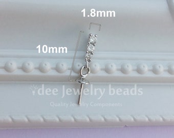 18k Solid Gold Natural Diamond Cup Peg Pearl stone mounting diy drop pendant, 18 karat Solid white gold with Natural Diamond K320