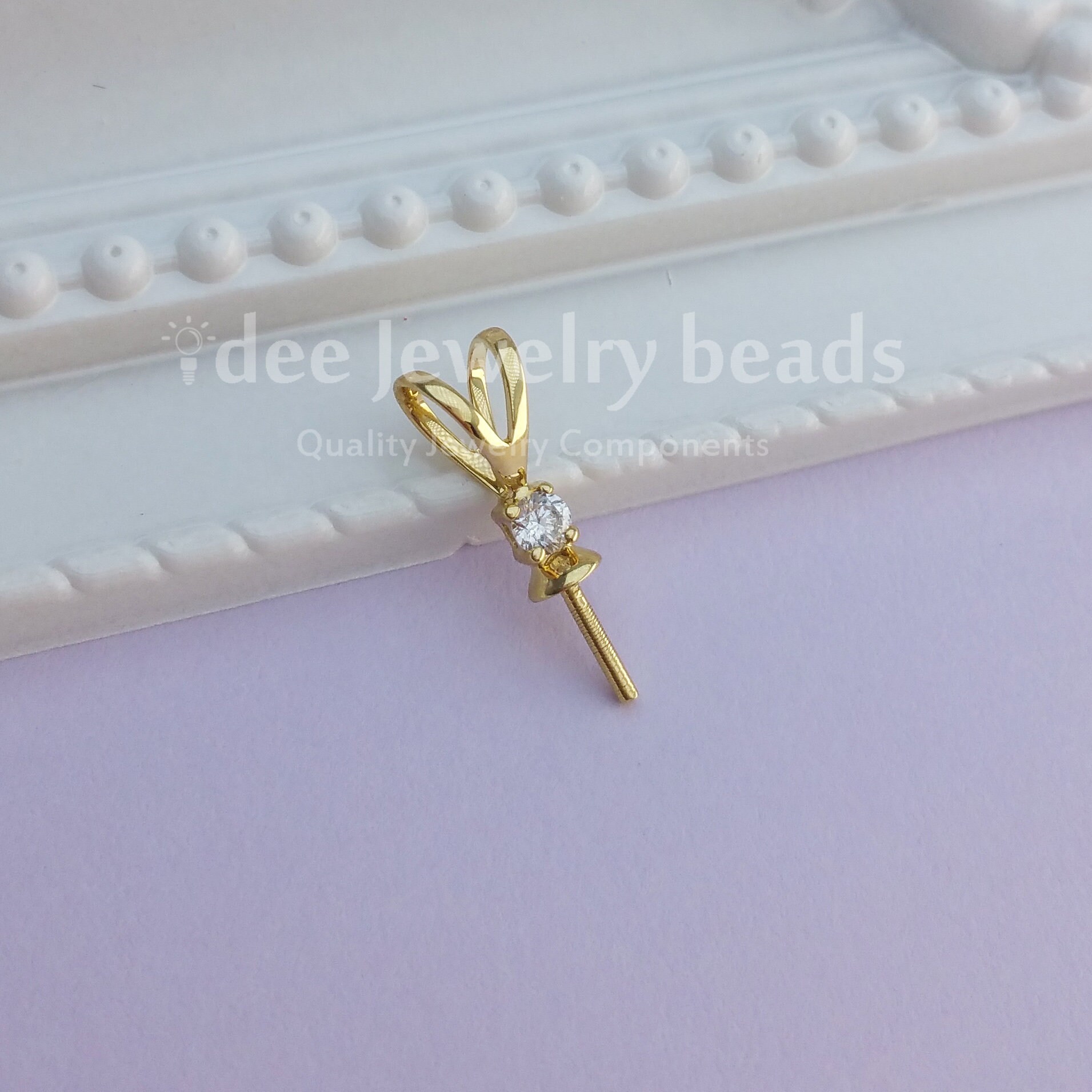drop perl  pierce⚪︎18k coating 18k Natural Diamond Cup Peg Pearl Stone Mounting Diy Drop
