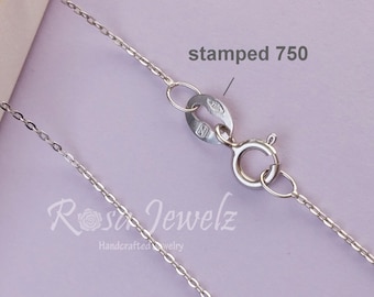 18k Solid Gold Italy white gold chain 18inches 45.5cm Stamped 750 No.14