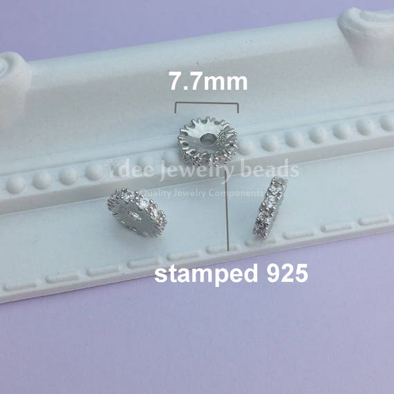 Solid 925 Sterling Silver CZ Spacer, Solid 925 Silver With Rhodium