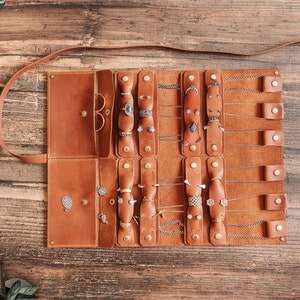 Regalo per le donne - Grande rotolo di gioielli in pelle - Organizer da viaggio per collane, bracciali, orecchini - Idea regalo di nozze, regalo per la festa della mamma