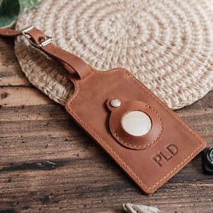 Personalized Leather ID Tag, Luggage Tag with AirTag Slot - Ideal for Travelers & Families, Gift for Boss, Coworker, or Bachelor Party Favor