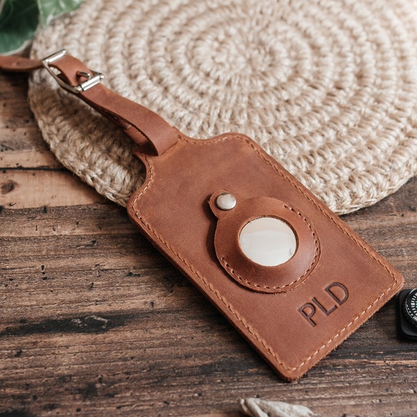 Personalized Leather ID Tag, Luggage Tag with AirTag Slot - Ideal for Travelers & Families, Gift for Boss, Coworker, or Bachelor Party Favor