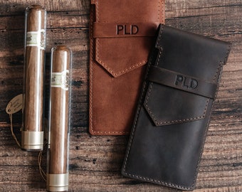 Personalized Leather Cigar Humidor - Custom Cigar Case for 2 Cigars - Perfect Gift for Him and Cigar Enthusiasts