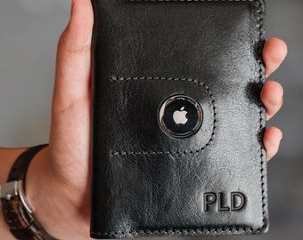 Customizable Leather Passport Cover with Apple AirTag Compartment | Handmade Travel Essential for Him or Her | Personalized Practical Gift