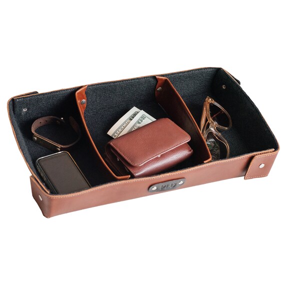 Leather Office Desk Organizer Catch All Tray Custom Storage - Etsy