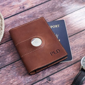 Handmade Leather Airtag Passport Wallet Cover Holder. Air Tag Slot Pocket Compartment. Personalized Travel Gift for Him, Her, for Men, Women