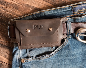 Handcrafted Leather Belt Wallet - Stylish Travel Pouch, Waist Wallet for Men, Small Card Holder, Secure Anti-Theft Design - Practical Gift