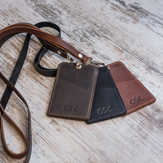 Personalized Leather ID holder with pocket Leather ID Card Etsy