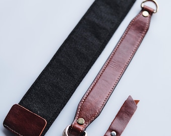 Alça para lenço em couro legítimo, alça para bolsa com argola em D de latão maciço, acessório para lenço feito à mão em couro.