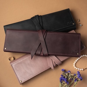 Estuche de cuero personalizado para joyas, bolsa de viaje personalizada para joyas, organizador compacto para joyas, estuche enrollable para joyas de cuero, almacenamiento portátil para joyas